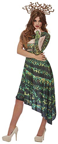NET TOYS Beeindruckendes Medusa-Kostüm mit Schlangen-Kopfschmuck - Grün-Schwarz L (42/44) - Aufregender Damen-Verkleidung Griechische Göttin Kleid - Bestens geeignet für Fasching & Karneval