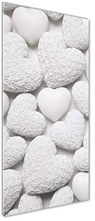 Tulup Peinture sur Verre trempé 50x125cm décoration Murale Tableau Image - Fond Blanc avec des Coeurs - Blanc