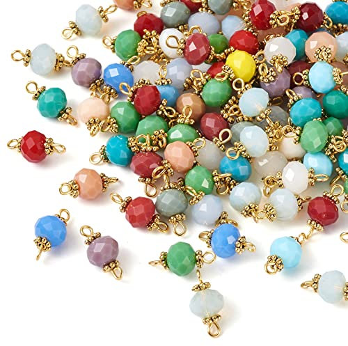 Cheriswelry Abalorio de cristal opaco transparente facetado, conectores dorados para bisutería y pendientes, 8x6mm, Vidrio Piedra Latón Metal, Glass