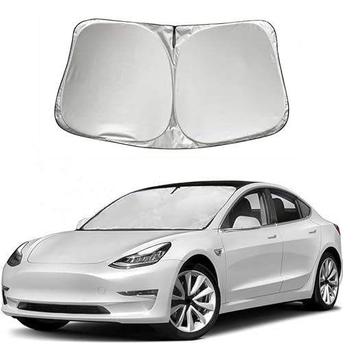 PopUp Auto Windschutzscheibe Sonnenschutz blockiert UV-Strahlen Sonnenblende Schutz Faltbarer Sonnenschutz Auto Frontscheibe Zubehör für Tesla Model 3 X Y 2012-2024 141 * 95CM (Silber)