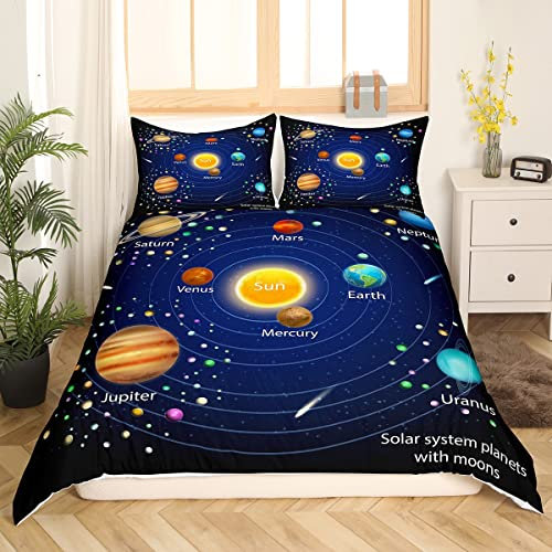 Homemissing Cosmos Housse de Couette Garçons Universe Planet Parure de Lit 200x200cm pour Enfants Garçons Filles Galaxie Sets de Housse de Couette Planet avec 2 taies d'oreiller