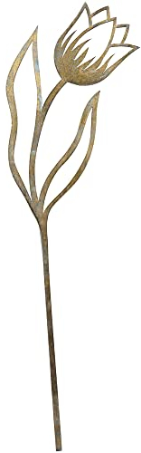 matches21 Blumenstecker Tulpe leicht geknickt Gartenstecker Gartendeko Rostoptik Metall 1 STK grau braun 11x0,1x45 cm