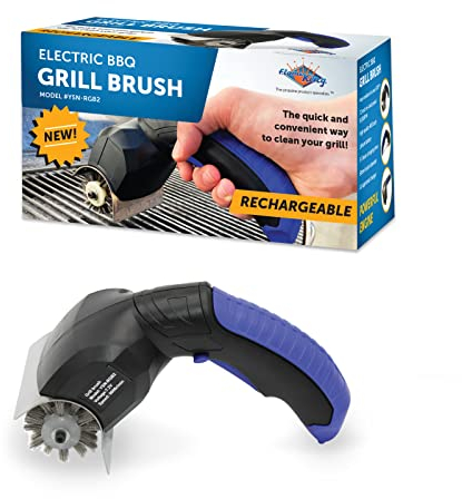 Flame King Cepillo para Polvo eléctrico para Parrilla de Barbacoa, inalámbrico y Recargable, cerdas de Acero Inoxidable, Tipos de Parrilla