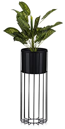 HowHomely Moderne Blumenständer Metall 55 cm Hoch mit Schwarz Blumentopf Rund 19 cm Ø auf Robuste Ständer - Pflanzenständer zur Dekoration Innenräumen