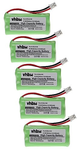 vhbw 5X Akku kompatibel mit Siemens Gigaset A24, A165 Trio, A240, A240 weiß, A240 Duo schnurlos Festnetz Telefon (800mAh, 2,4V, NiMH)