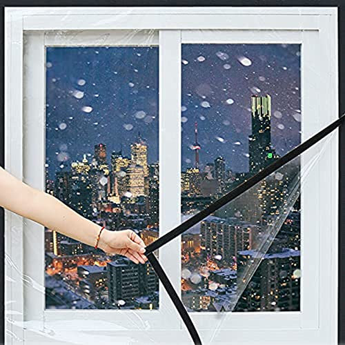 Winter Fenster Isolierfolie Panel-Isolierung Transparente Gardine Wasserabweisend Vorhange Staubdicht Winddicht Thermovorhang, Mit Klettverschluss-Ohne Bohren,Anpassbare (80x100cm / 31.5x39.4in)