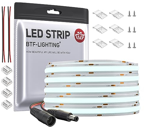 BTF-LIGHTING FCOB COB Kaltes Weiß 6000K Flexibel Hohe Dichte Licht dimmbare LED-Streifen CRI90 + 10M 528LEDs/m DC24V 14W/M 10mm Breite biegsam FOB LED-Band für DIY Innenbeleuchtung Projekte