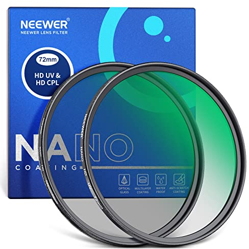 NEEWER Lot de filtres UV CPL 72 mm - Filtre polarisant circulaire (filtre polarisant) - Filtre d'objectif avec verre optique HD - Avec nano-revêtement double face 30 couches - Cadre en aluminium ultra