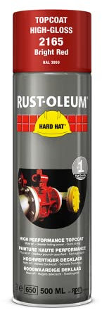 Rust-Oleum HARD HAT Decklack - Hochleistungsfähiger Industrielack-Spray zur Verwendung auf Metall, Holz und Beton. In verschiedenen Farben mit hoher Deckkraft. - 500ml (Feuerrot RAL3000)