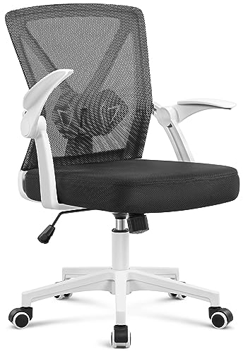 Yaheetech Office Desk Chair Ergonomic Computer Adjustable Executive Task Chair with Lumbar Support Flip up Armrests and Comfy Seat Cushion for Home Office Study, White