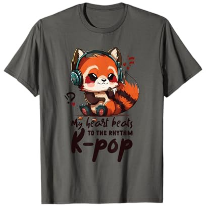 Kpop Red Panda K-Pop Biais Mode Drama Coréen Doigt Coeur T-Shirt