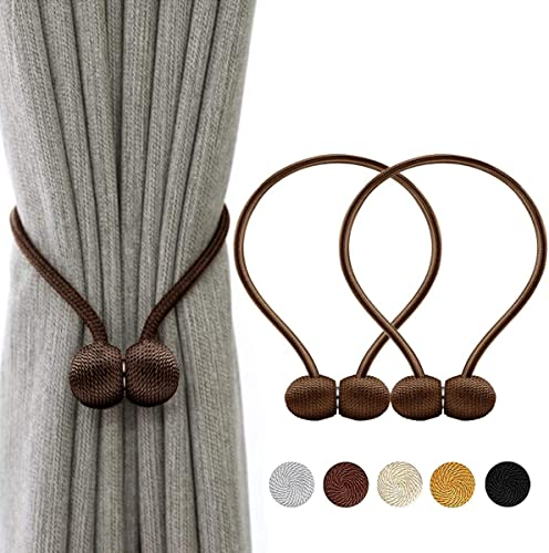TopHomer 2 Stück Magnetische Vorhang Raffhalter, 10 Farben | Für Wohn-/Schlafzimmer, Bad & Esszimmer, passt zu Vorhängen/Gardinen/Duschvorhänge (Braun)