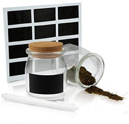 HEYNNA® Gewürzgläser Set / 12 Gewürzgläser 150 ml mit Korkverschluss, Tafeletiketten & Kreidestift/Gewürze Aufbewahrung mit Gewürzetiketten/Gläser mit Korken