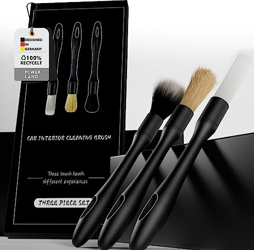 powerland Brochas Detailing Coche, Brocha Limpieza Coche, 3Pc Set di Pennelli per Auto Detailing, Capelli diversi, per la pulizia di interni, esterni, ruote, cerchioni e Pelle