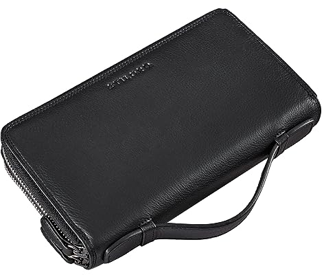STILORD 'Sean' Geldtasche Herren Leder mit Griff Große Geldbörse Männer Portemonnaie RFID Schutz Wallet Vintage Ledergeldbörse viele Fächer Handgelenktasche Echtleder, Farbe:schwarz