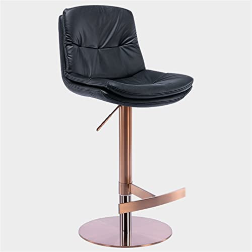 FanXus Höhenverstellbarer, drehbarer Familienhocker, Barhocker, Barstuhl mit Rückenlehne, Kücheninsel, Titan, gebürsteter Edelstahl, Nappaleder mit Schwerer Basis, für Bar Made in China