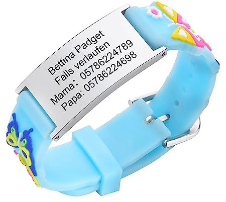 Notfallarmband SOS Armband Kinder Telefonnummer - Wasserfest Rot Silikon Anti Verloren Kinder Namenarmband Identifikationsarmband Kinderarmband Personalisiertes ID Armband für Mädchen Jungen