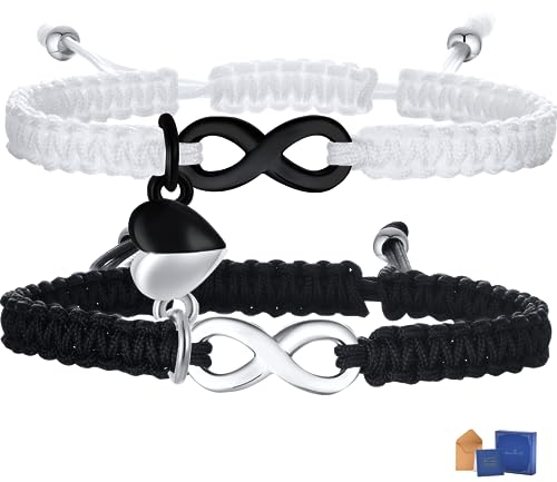 VNOX Paar Armbänder Unendlichkeitszeichen Herz, Edelstahl Couple Handgefertigt Geflochten Armband Yinyang, Sie und Ihn Partner für Beide Männer Frauen Schwestern (Love Schwarz Silber 2)