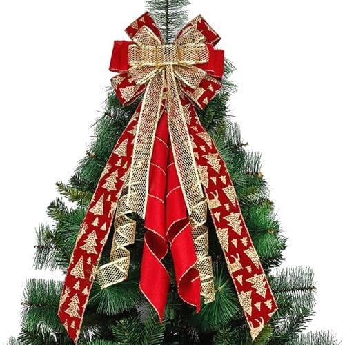 YankMooM Red Christmas Tree Topper - Large 70 x 24cm Bow Wreath for Home Decoration
