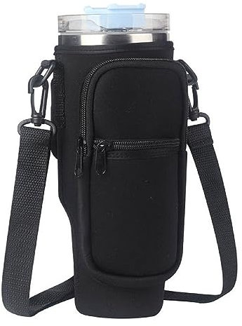 Porte-bouteille de 40 oz compatible avec Stanley Quencher H2.0 FlowState en acier inoxydable isolé sous vide Sac pour bouteille d'eau pour la marche – Bandoulière réglable (noir)