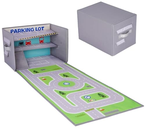 Livememory Scatola portaoggetti per auto giocattolo – box per giocattoli per ragazzi con tappeto auto tappetino da gioco (non include auto)