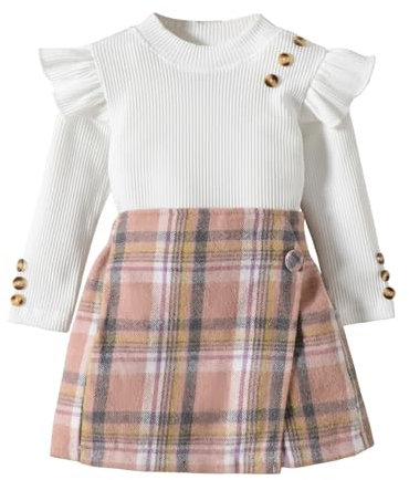 Miipat Baby Mädchen Kleidung Set Kleinkind Herbst Winter Bekleidungssets Stricken Langarm Pullover Tops und Minirock Outfits 130 5-6 Jahre