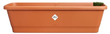 Elho noa balconnière l - Jardiniere Balcon avec système D'Irrigation - Plastique 100% Recycle - 65 x 20 x 17.8 cm - Marron/Terre Cuite