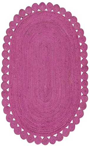 CASAVANI Ovaler Teppich, 2 x 3, Kelim-Teppich, rosa, solides Design, 0,19 Zoll dick, für drinnen und draußen, Flachgewebe, Schlafzimmer, Küche, Esszimmer