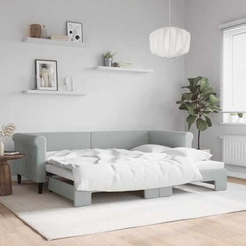 LAPOOH Tagesbett Ausziehbar Hellgrau 90x200 cm Samt, Schlafsofa, Daybed, Bettsofa, Sofa Bed, Sofabett, Schlafcouch, Jugendbett, Bettgestell, Bettcouch - 3197771