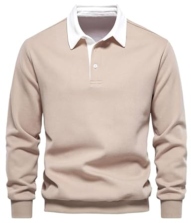 Btmpmcs Herren Sweatshirt Poloshirt Leichtes Langarmshirt Atmungsaktiv Casual Baumwolle T-Shirts Autumn Winter Klassisch Fit Mode T Hemden Rugby Hemden mit 3-Knopfleiste