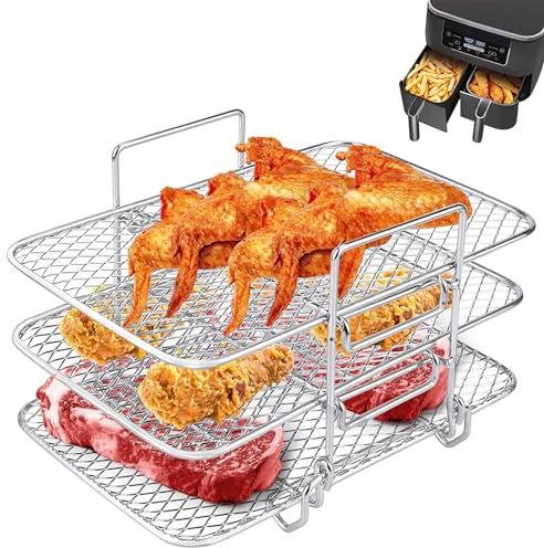 Air Fryer Rack Set for Dual Air Fryer,3 Layers 304 Stainless Steel Rack Air Fryer Accessories Air Fryer Shelf Compatible with Most Air Fryer Microwave Ovens