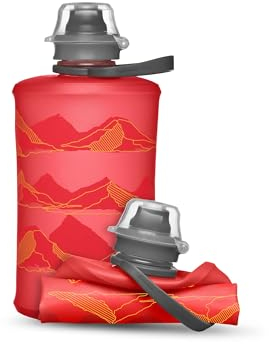 HydraPak Mountain Stow (350ml, 12oz) - Collapsible Water Bottle - Ultralight & Packable Travel Bottle, Flexible Ski, Hike, Bike or Climb Squeeze Flask - Redwood Red