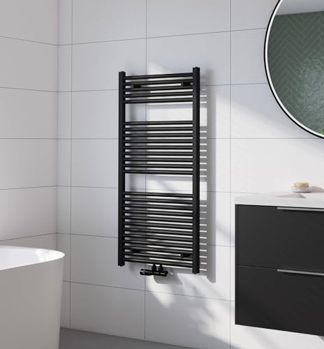 Saqu Badheizkörper Cole Matt Schwarz 60x120 cm 701W - Design Heizkörper Handtuchwärmer Handtuchtrockner Handtuchheizkörper Handtuchheizung Handtuchheizer Badezimmer Heizung