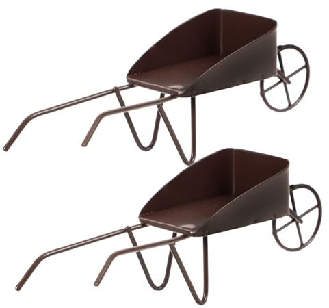 HOMSFOU 2stücke Miniatur Schubkarre Retro Metall Schubkarre Für Puppenhaus Vintage Deko Mikroszene Garten Accessoire Feengarten Realistische Miniatur Tiefbraun