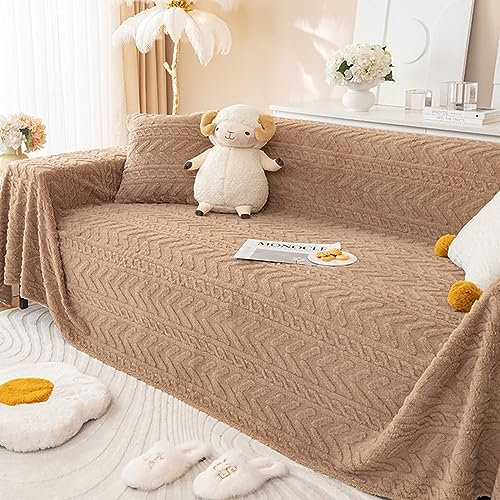 KnSam Home Sofa Überzug, Einfarbig Sofahusse Ecksofa, Anti-Rutsch Waschbar Sofa Protection Cover Sesselbezug Plüsch Möbelschutz-Sofabezüge (180x130CM, Braun)