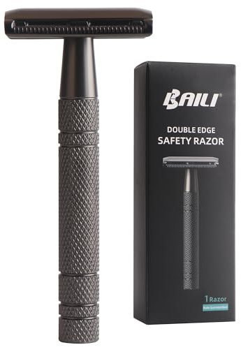 BAILI Double Edge Safety Razor Reusable Stainless Wet Shaving for Men Women Beard Bikini Armpit Leg Hair Removal Matte Black BDB2D