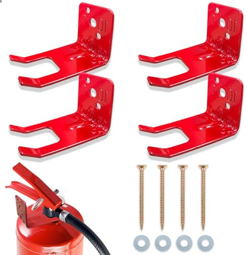 Universal Fire Extinguisher Bracket with Valve Body Slots Neck Under 1 in, Fork Style Fire Extinguishers Hanger for 5lb-13lb Dry and Water Extinguishers (4 Pack)