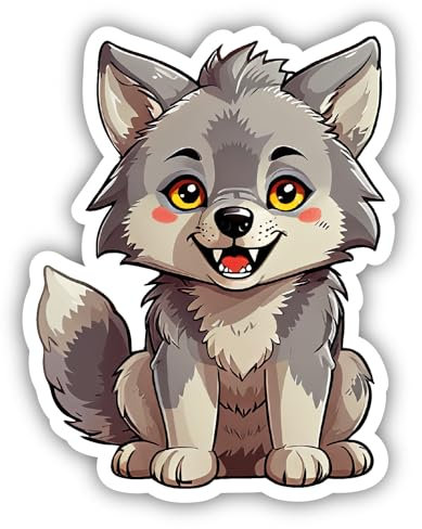 Samunshi® Süßer Wolf Aufkleber Car Decal Sticker für Mofa Fahrrad Roller oder Auto Sticker Fahrrad Mtb Mountainbike Rennrad Comic Cartoon Tier Sticker 15cm Süßer Wolf
