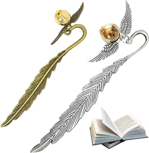 Healife Metall Lesezeichen, 2 Stück, goldene Farbe, Zauberfeder für Leseratten und Kinder [Recommended Browse Node: 202798031]