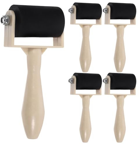 5 Pcs Rubber Brayer Rollers for Printmaking, Ink Roller for Ink Application and Glue Stick Use