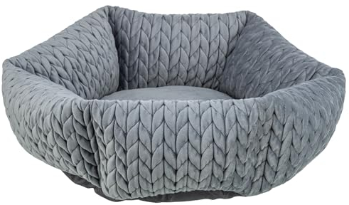 TRIXIE Hundebett rund Livia ø 50 cm in grau – Hundebett rund mit weichem Samtbezug, Hundekorb für kleine Hunde, fest integriertes Kissen, Rutschfester Boden - weich & waschbar - 37306