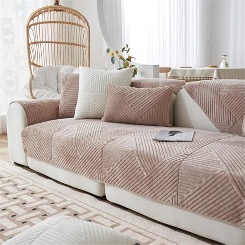 FASCINATDECO Sofa Überzug, Samt Sofabezug 1/2/3/4 Sitzer, Sofaschoner rutschfest, Couch überzug L Form Sofaüberwurfe, Sofa Sitzkissenbezug, Waschbar Couchbezug (Kamel,90x160cm)