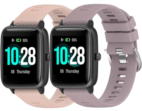 Garmcool 2 Pack 18mm Bracelets Compatible avec Garmin Venu 2S/Venu 3S/Vivoactive 4S/Forerunner 255S Bracelet Rose Lilas Sangles Sport Silicone pour Hommes Femmes (Pas de Tracker)