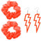 4 Stück Karneval Haargummi Neon und Neon Ohrringe für Damen Blitz Ohrringe Neon der 80er 90er Jahre Neon Scrunchies Neon Accessoires(Orange)