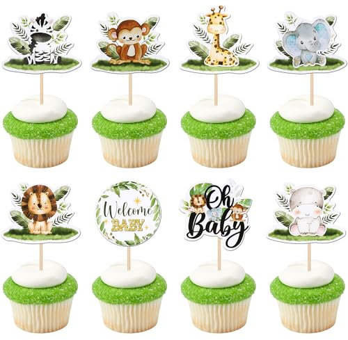 Xsstarmi 40 Pack Jungle Animals Cupcake Toppers - Safari Welcome Baby Cupcake Picks Decoration for Kids Birthday Party Cake Decorations