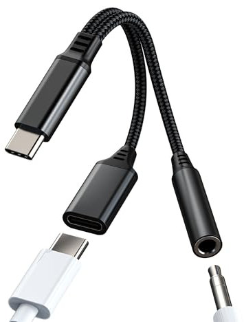 USB C to 3.5mm Jack Audio Adapter for iPhone16 15 Headphone Adaptor (2in1) for Apple iPad Pro compatible for Samsung Dongle DAC Type C Aux Port Charger Splitter Cable Earphone Car Charging Converter