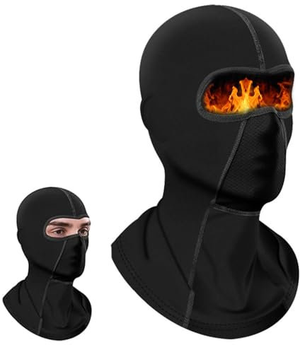 EVDZNA Motorrad Skimaske, Herbst Winterschutz, Atmungsaktive Radmask, Laufschutzmaske, Warm Hood, Winddicht & Schneeabweisend, 3 Lagige Baumwoll-Konstruktion, Skifahren/Laufen/Bergsteigen,Schwarz