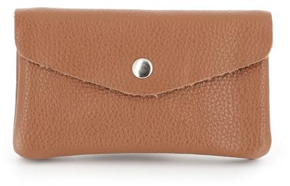 Double Tree - Porte-Monnaie Cartes Cuir Véritable Grainé Ou Irisé Femme - Portefeuille Pochette Sac De Rangement Format Mi-Longue À Magnétique - Pratique Multifonctionel - Camel