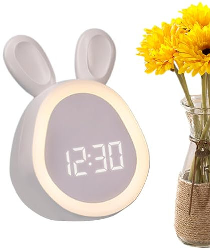 Jlobnyiun Kinderwecker – Kinder-Nachtlichtuhr, Digitalwecker | Niedlicher Kaninchen-Wecker mit USB-Ladefunktion, dimmbarer digitaler Abs-Kaninchen-Uhr-Schlaftrainer für Kinderzimmer, Arbeitszimmer