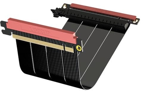 LINKUP - AVA5 PCIE 5.0 Riser Cable | RTX5090 RX9070 GPU Ready | x16 128GB/s Speed | Compatible with Nanoq S | Designed for Mini ITX Case | Double Reverse Black 20cm (Total Length 22cm)
